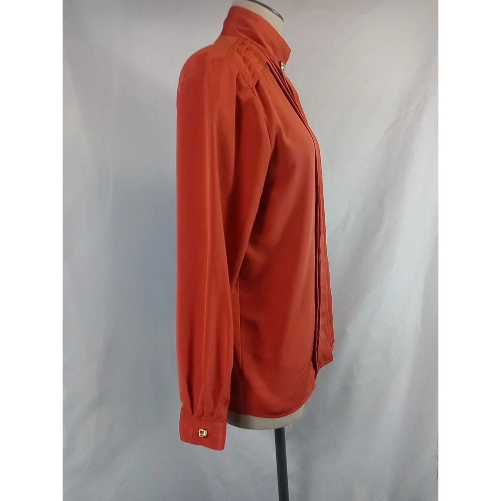 VTG Jason Roberts Dress Blouse Womens Size 8 High Neck Full Button Top 80s Style - Picture 4 of 11